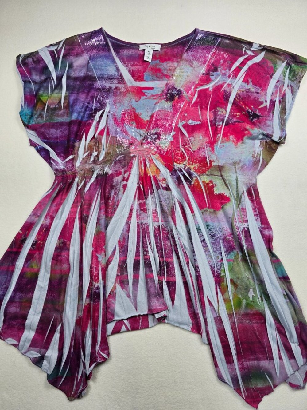Style & Co Womans 1X Multicolor Abstract Print Short Sleeve Top